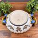 Handled coupe in Gien earthenware with heraldic and fantastic decoration.