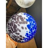 Blue and Black Murrine Sphere Pendant in Glass