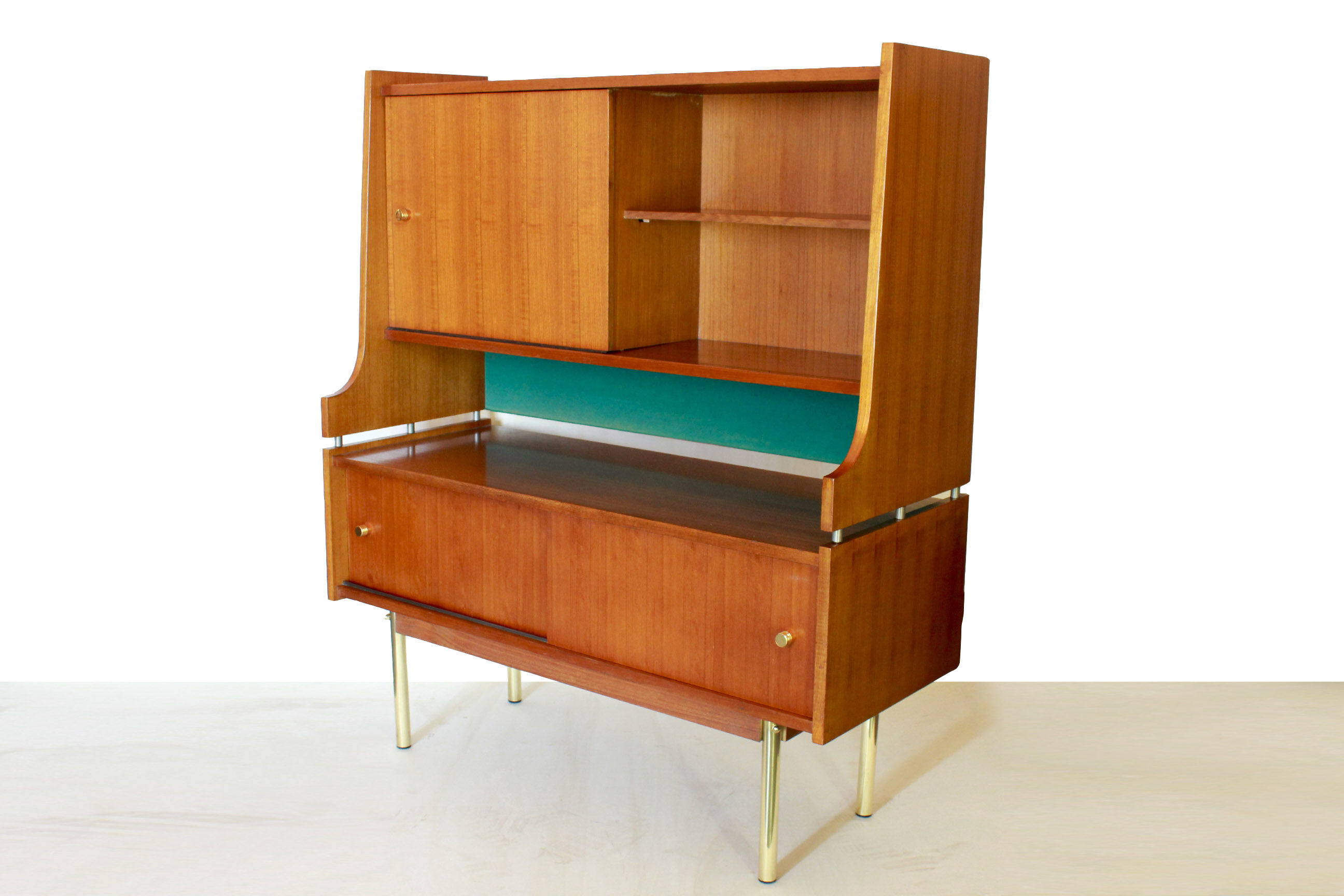 Scandinavian sideboard in solid teak wood and brass, 1950s Swedish vintage