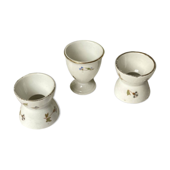 Set of 3 old porcelain egg cups Bleuet model tableware vintage collection