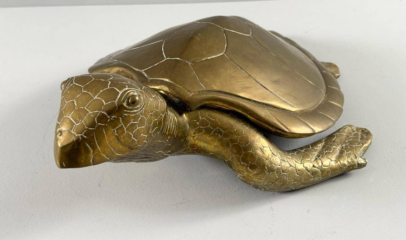 Hollywood Regency, brass turtle sculpture/box, France, 1970s
