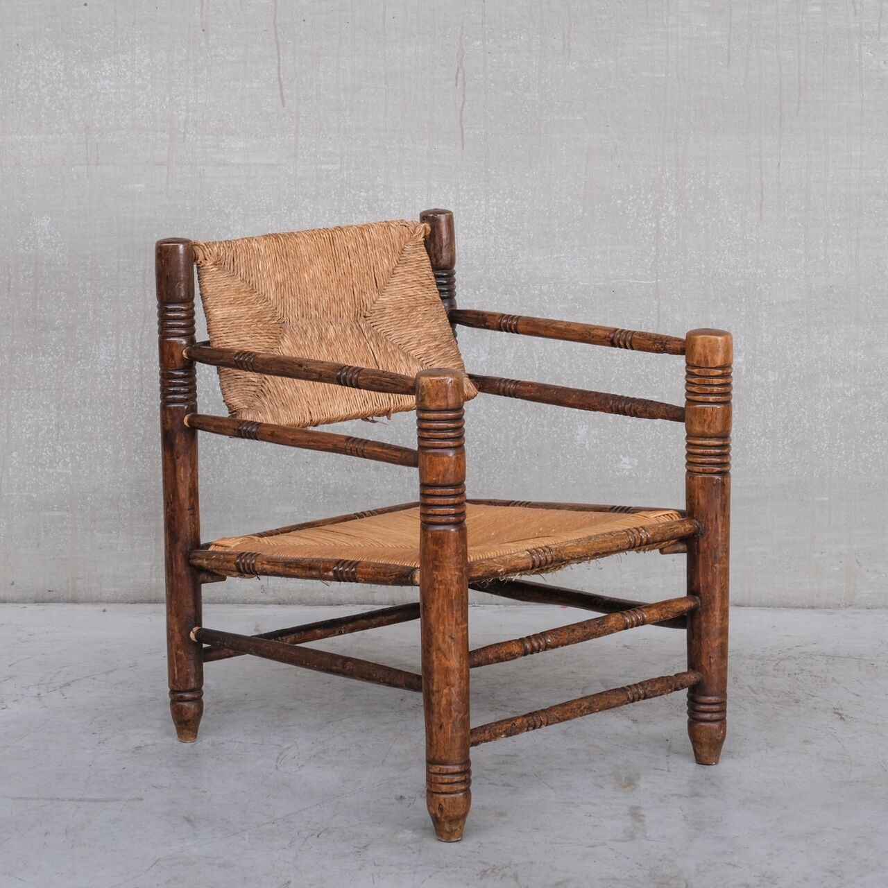 Mid-century rush oak french armchair