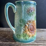 Vintage barbotine pitcher Onnaing Marguerite Sunflowers