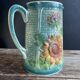 Vintage barbotine pitcher Onnaing Marguerite Sunflowers