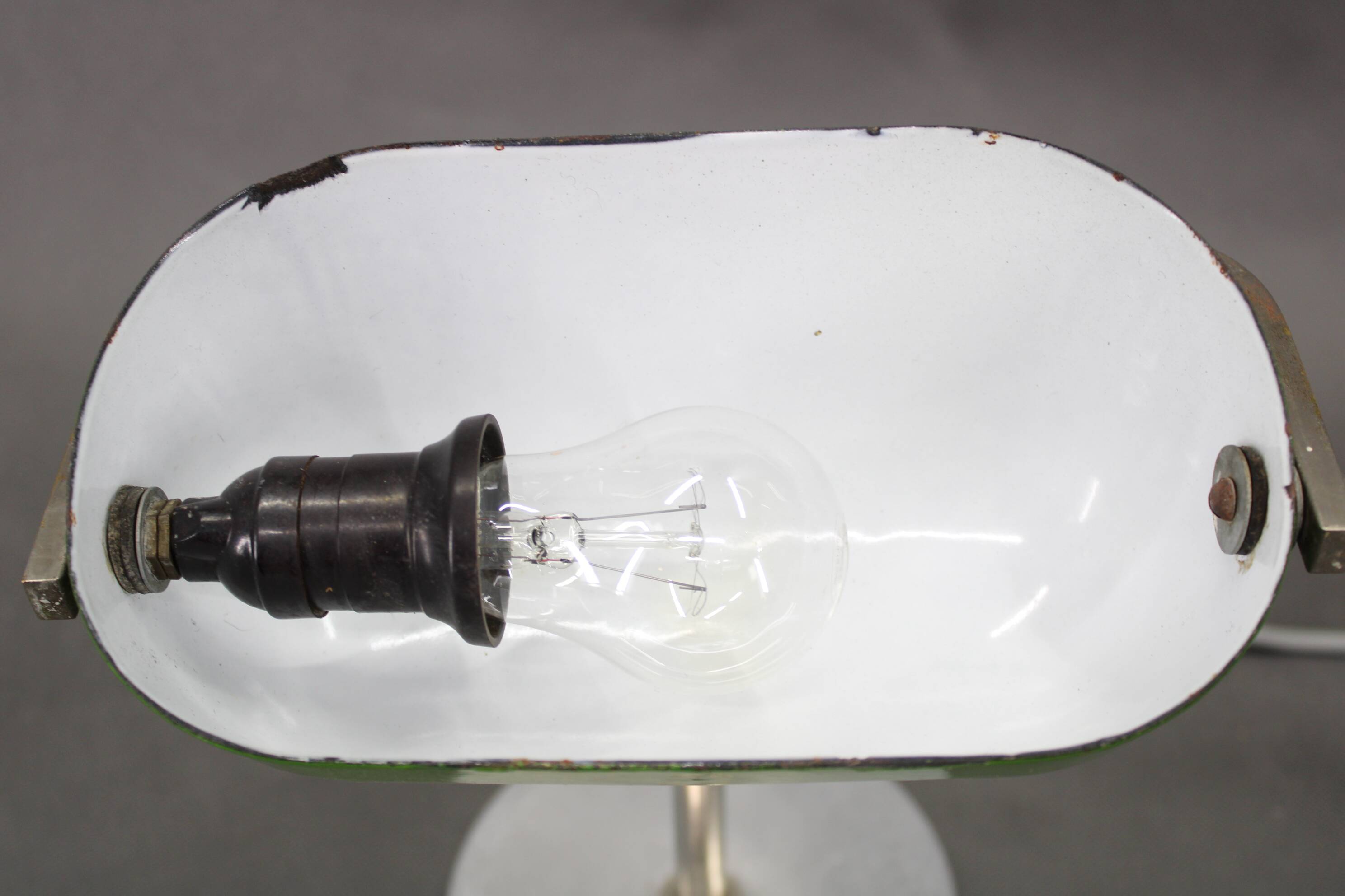 1940s Art Deco Nickel Banker Table Lamp, Czechoslovakia