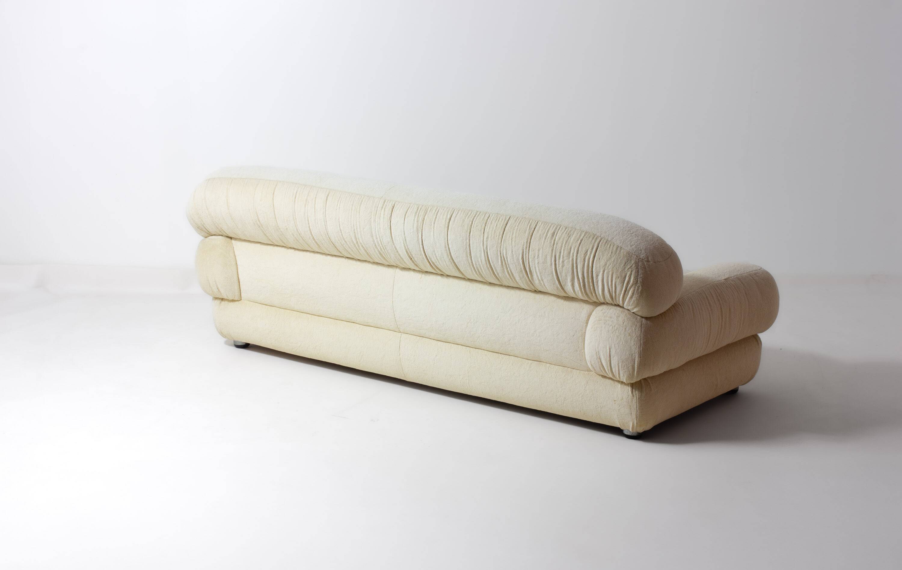 Luxurious plush 3-seater sofa in vanilla fabric, Italy 1970s