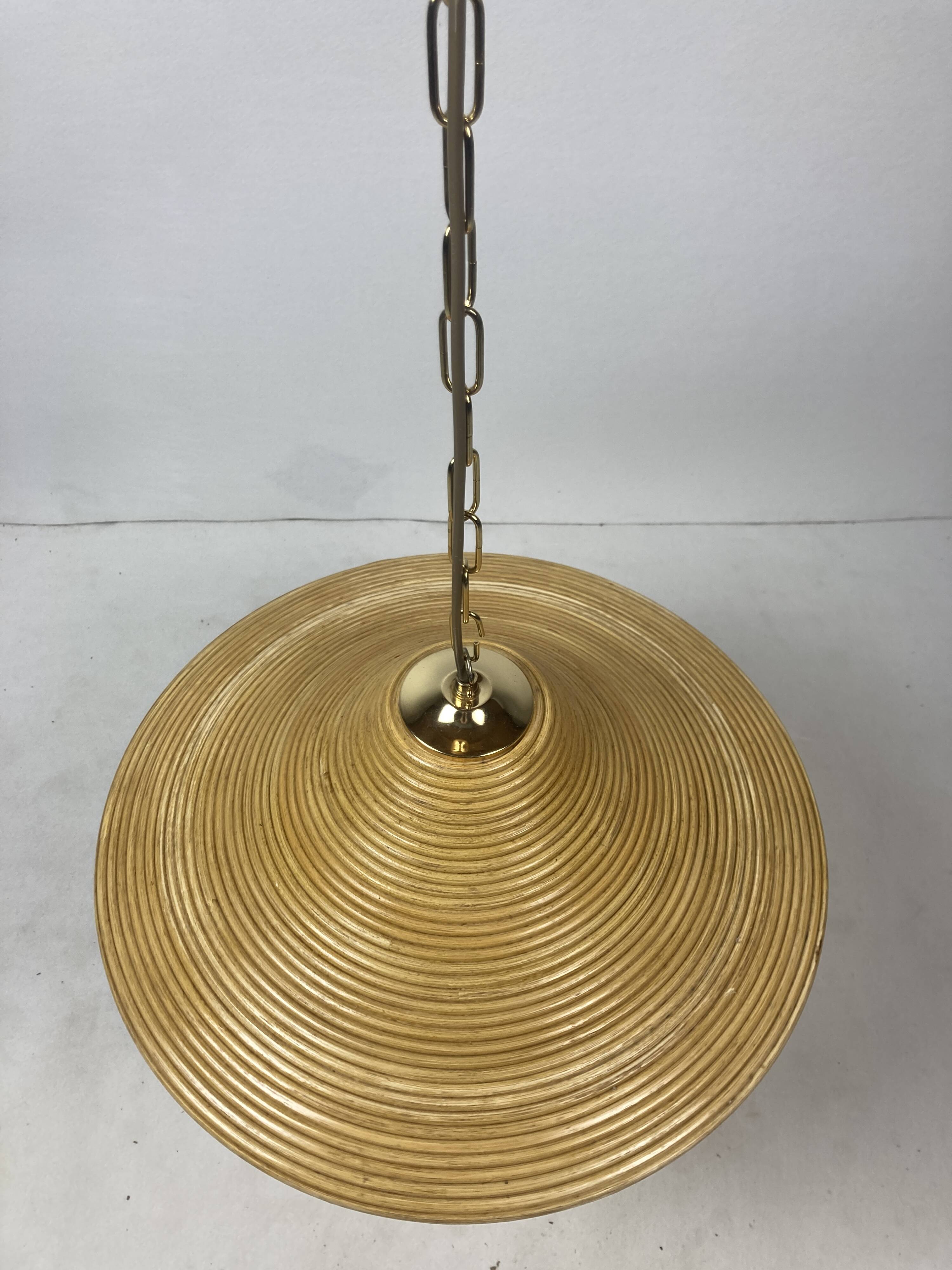 Pencil Split Reed, Rattan, Bamboo & Brass Pendant hanging lamp, Italy, 1970s