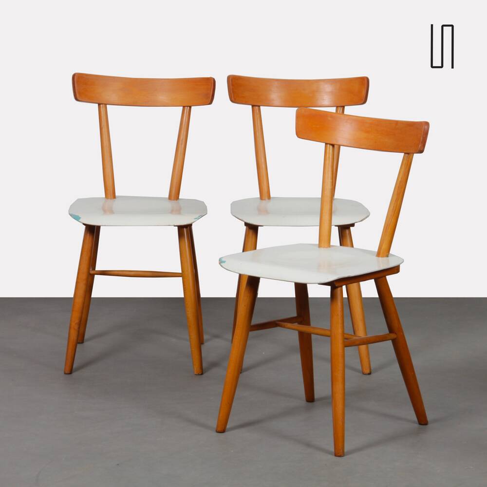 Suite de 3 chaises vintage éditée par Ton, 1960