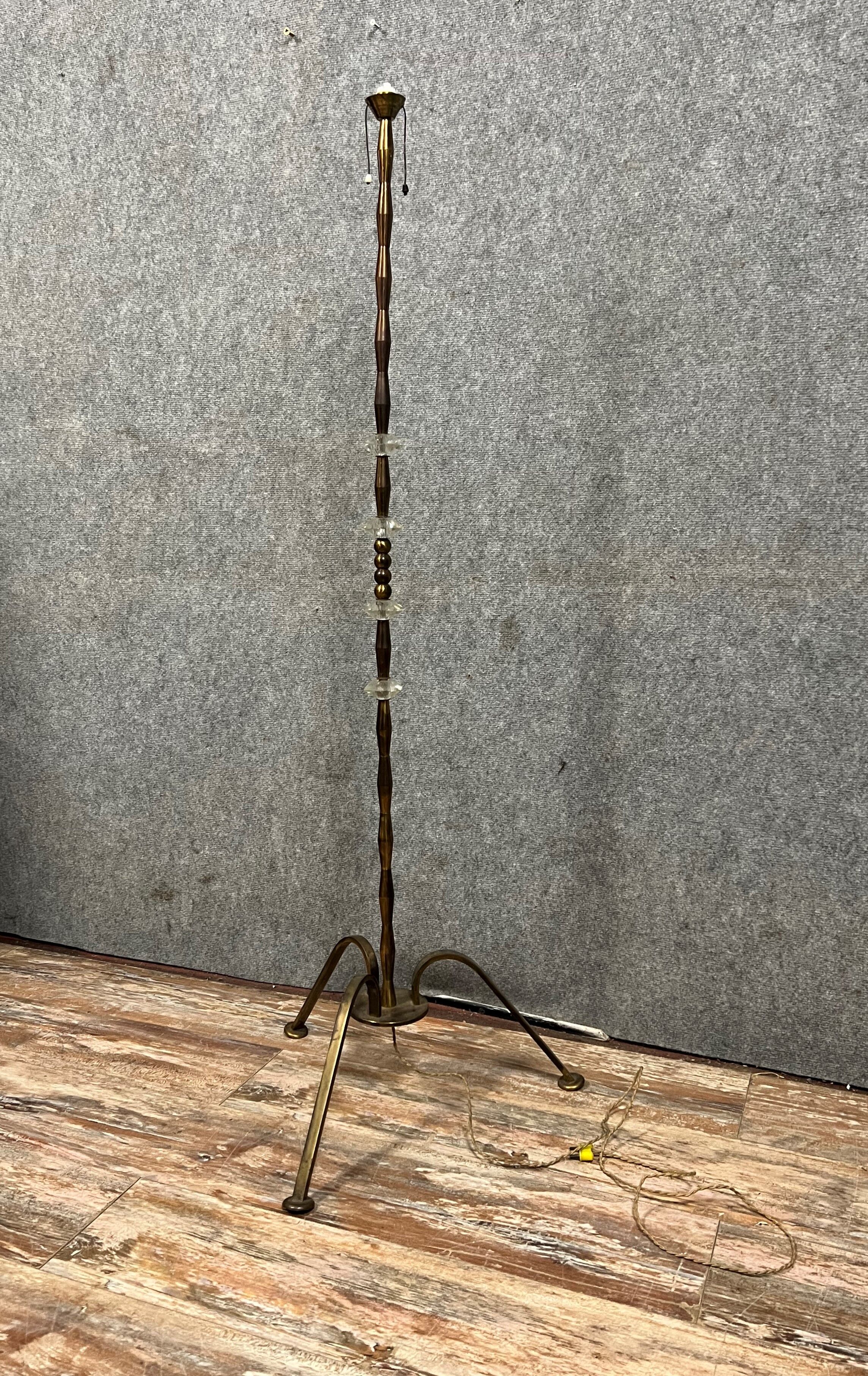 Vintage floor lamp foot in iron, glass and gilded brass circa 1950
