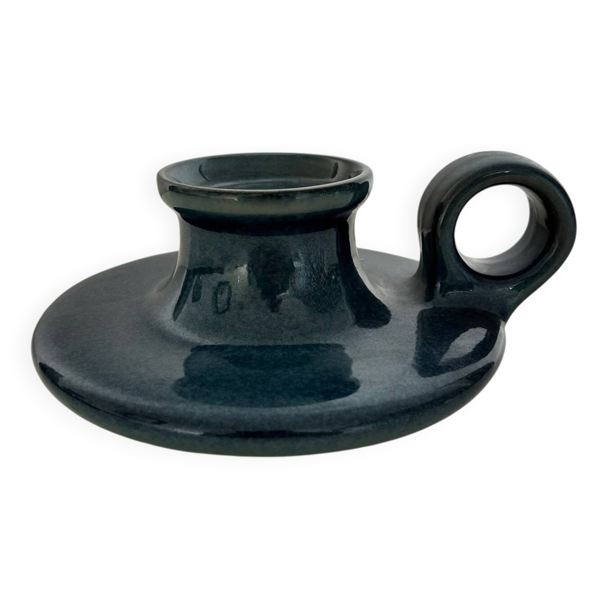 XL blue stoneware candlestick