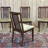 Suite of 4 teak chairs with canned backrest