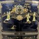 Vintage Chinese black lacquer cabinet soapstone, mother-of-pearl bohemia