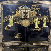 Vintage Chinese black lacquer cabinet soapstone, mother-of-pearl bohemia