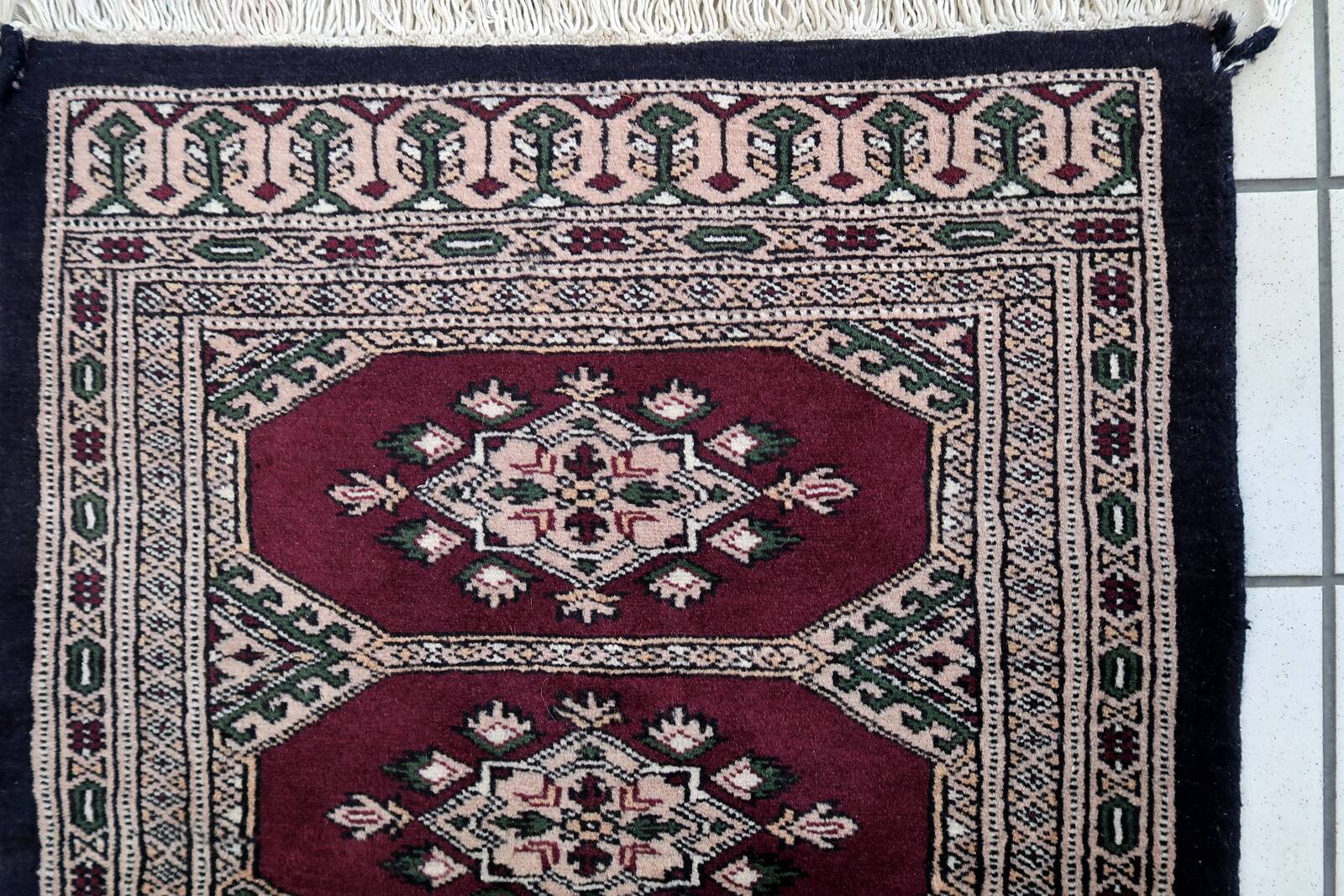 Tapis vintage ouzbek Bukhara fait main en laine – 55 x 65 cm – Années 1970