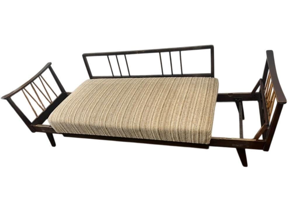 Vintage extendable wooden two-seater sofa / KNOLL sofa