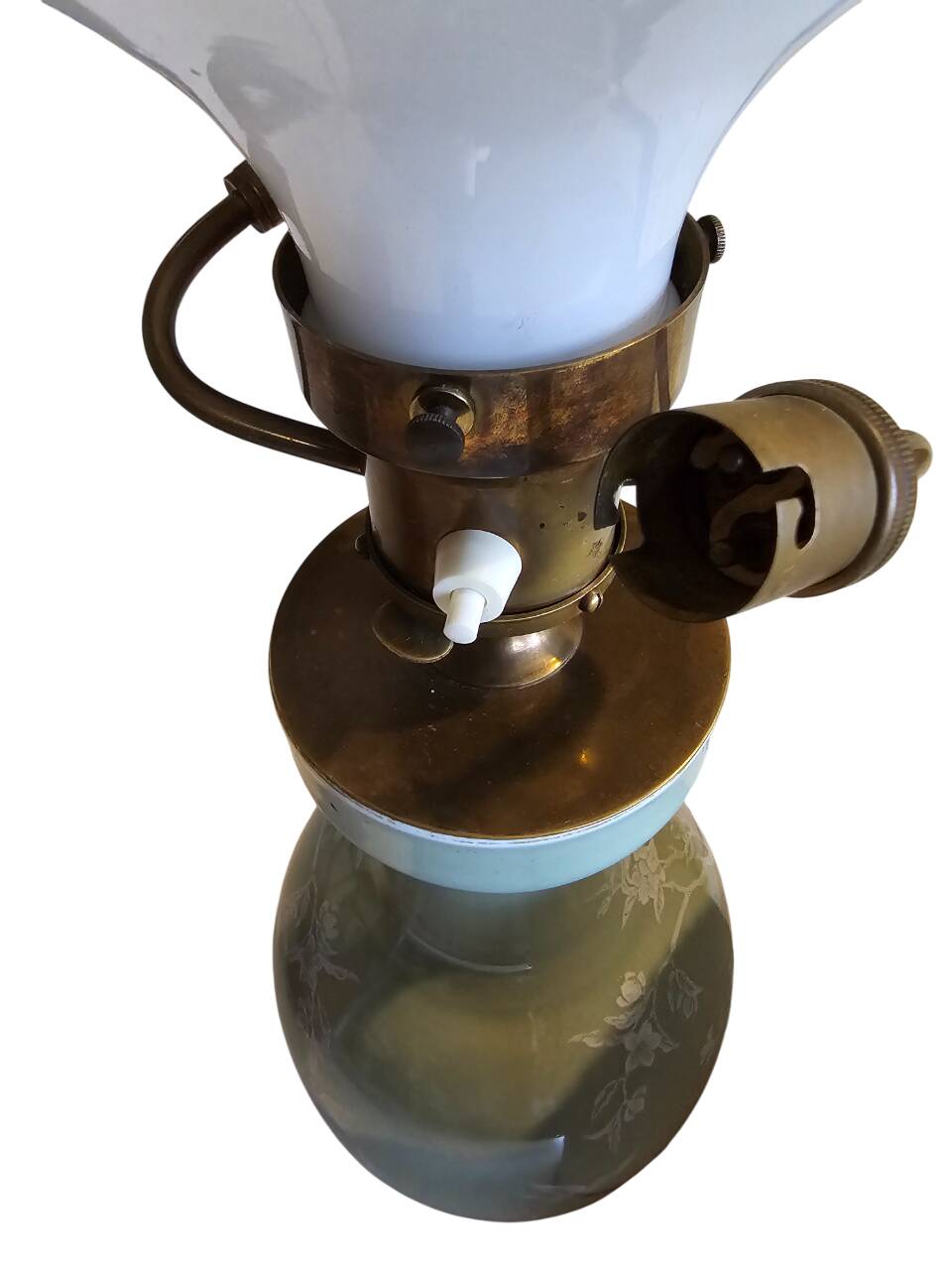 Celadon lamp with opaline 2 lights