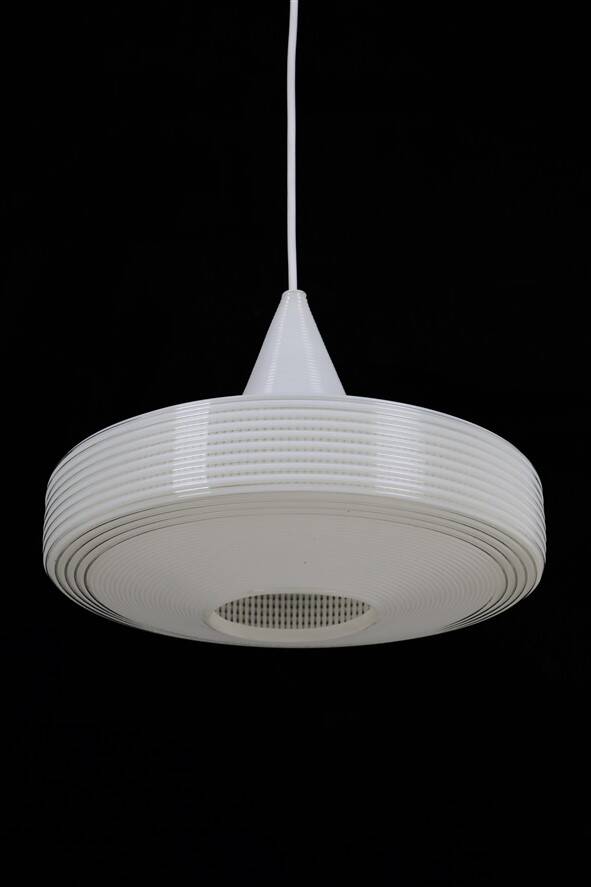 Lampe suspendue Rotaflex / Attribuée à John et Sylvia Reid / Teck / Design moderne du milieu du siècle / Années 1960