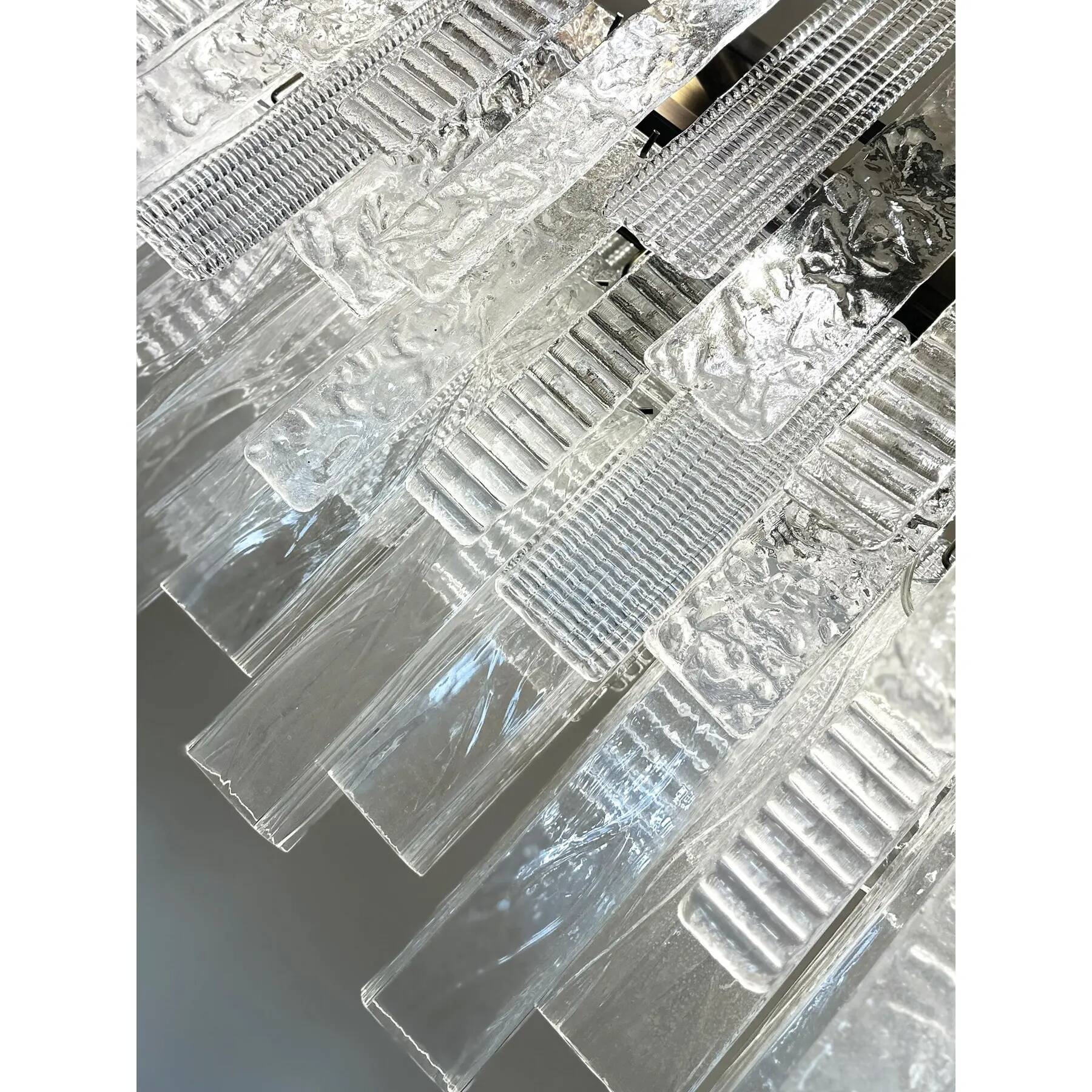 Contemporary Italian Rectangular Strip “Listelli” Murano Glass Chandelier b