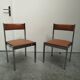 Paire de chaises vintage métal chromé & simili cuir marron (70s)