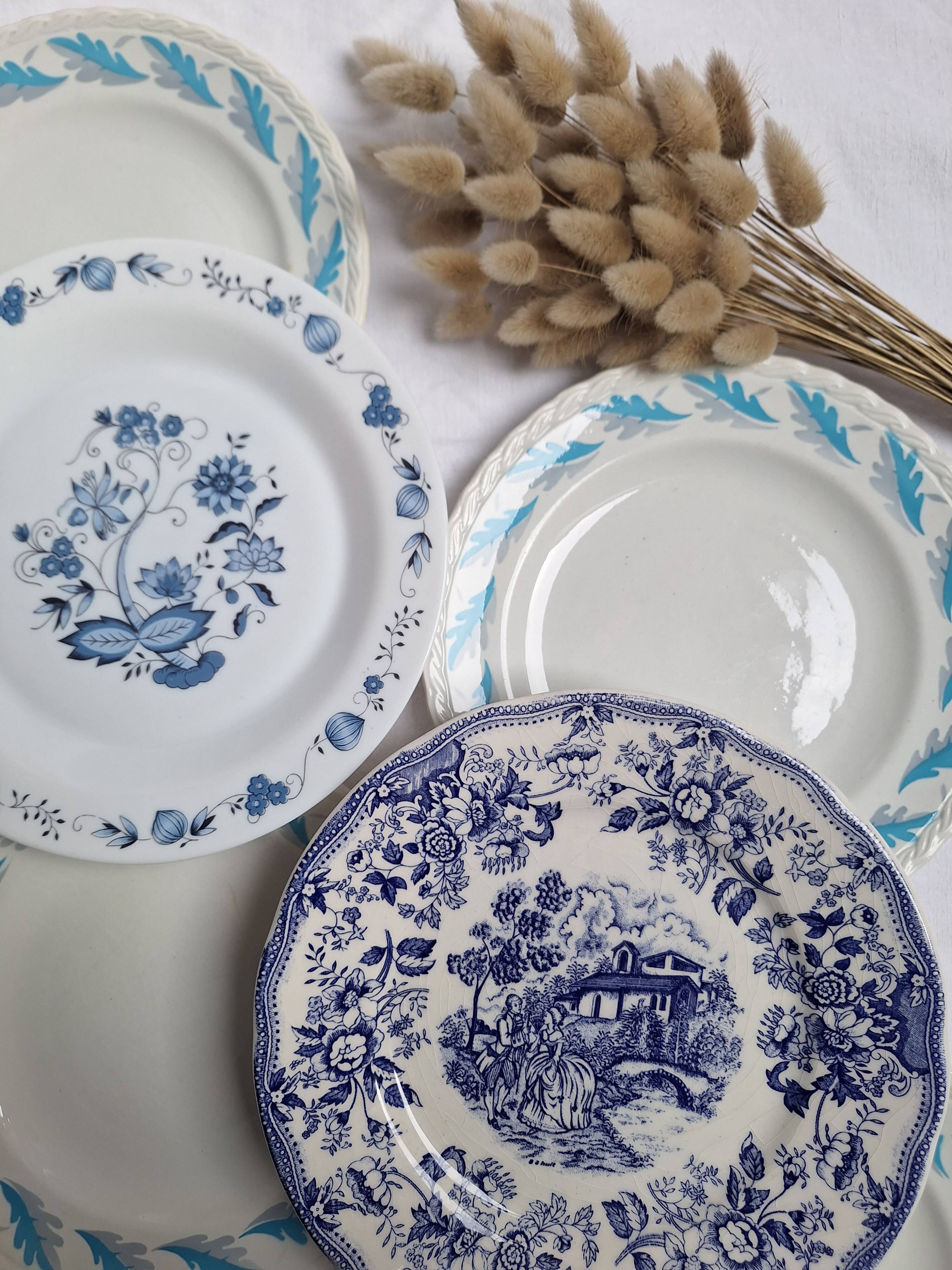 Assiettes plates bleu vintage