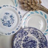 Assiettes plates bleu vintage
