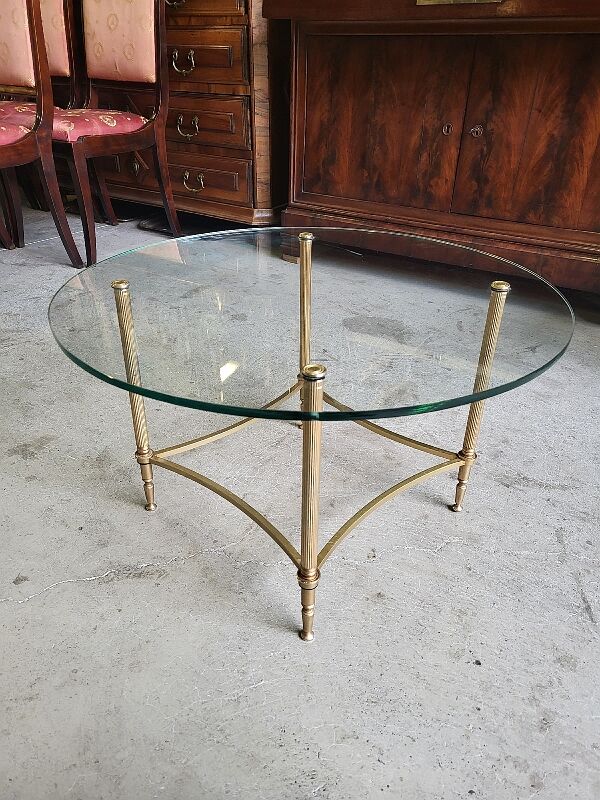 Coffee table round glass tray and brass legs