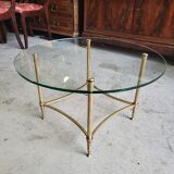 Coffee table round glass tray and brass legs