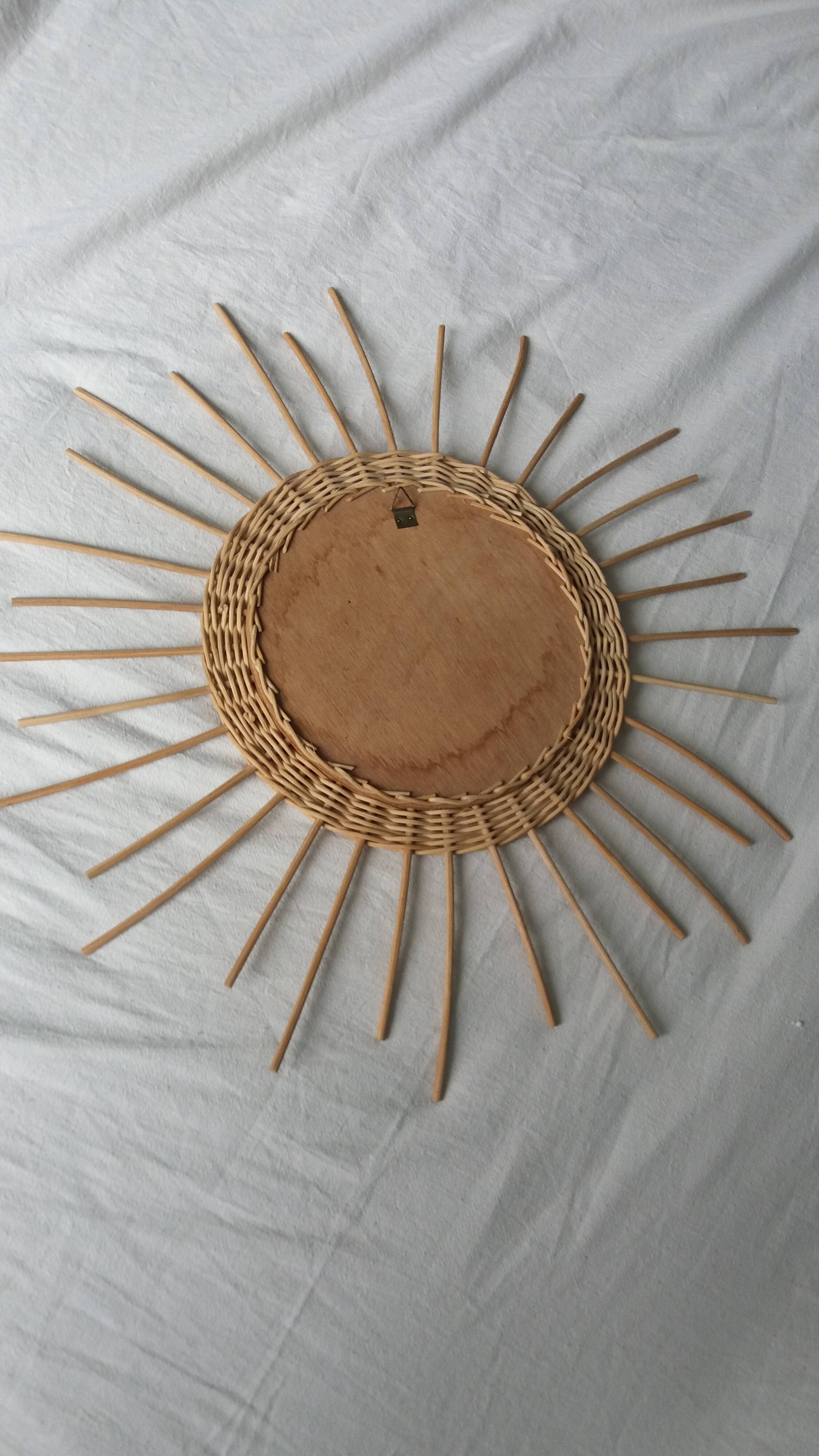 Miroir soleil rond en rotin osier
