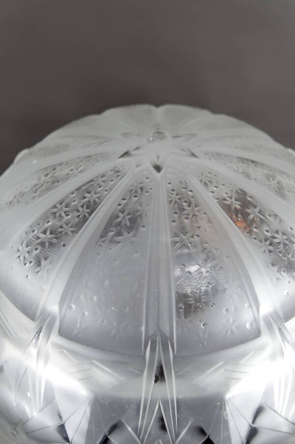 Importante Lampe en Fer forgé et Dôme en Verre Etoilé, Art Déco, c. 1930