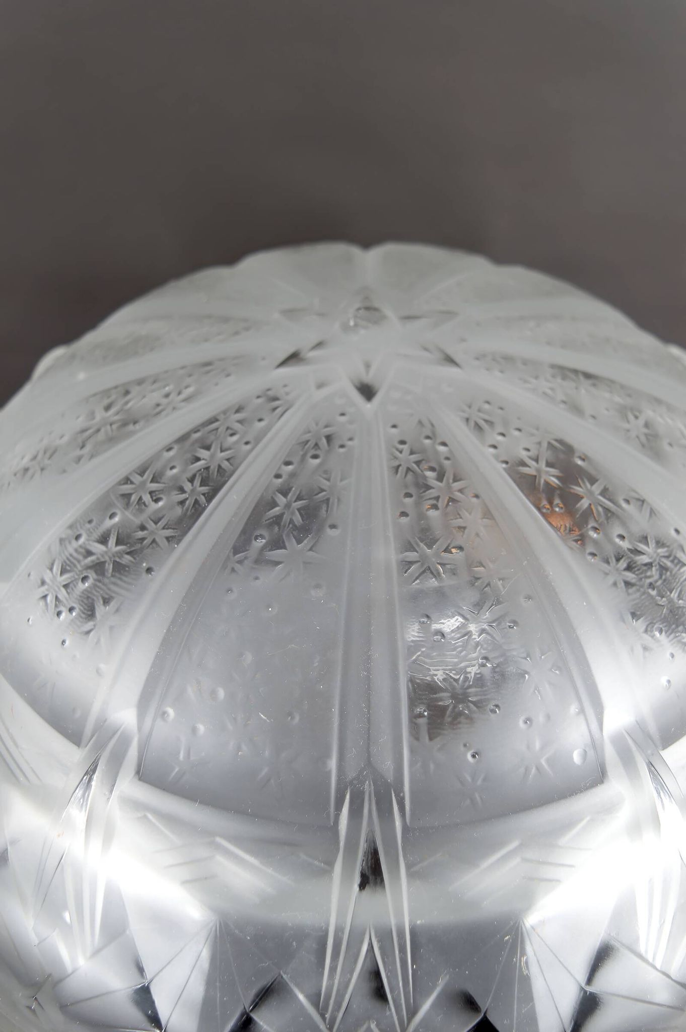 Important Art Deco Wrought Iron Lamp with Starry Glass Dome, c. 1930