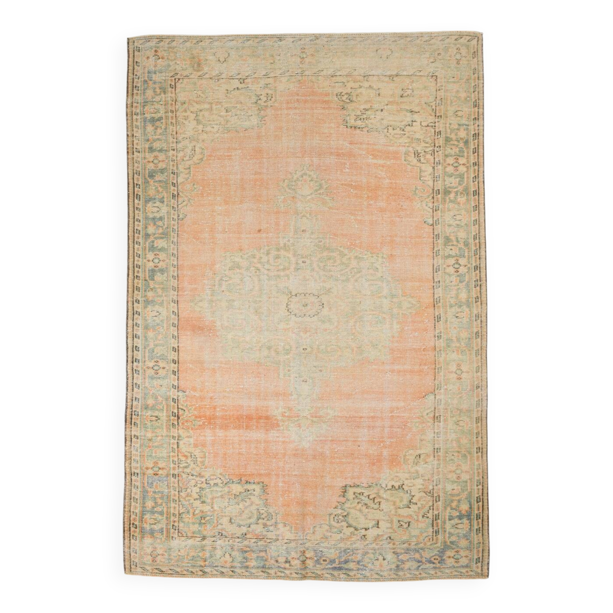 6x9 Peach Orange Turkish Vintage Rug, 192x288Cm