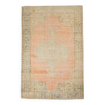 6x9 Peach Orange Turkish Vintage Rug, 192x288Cm