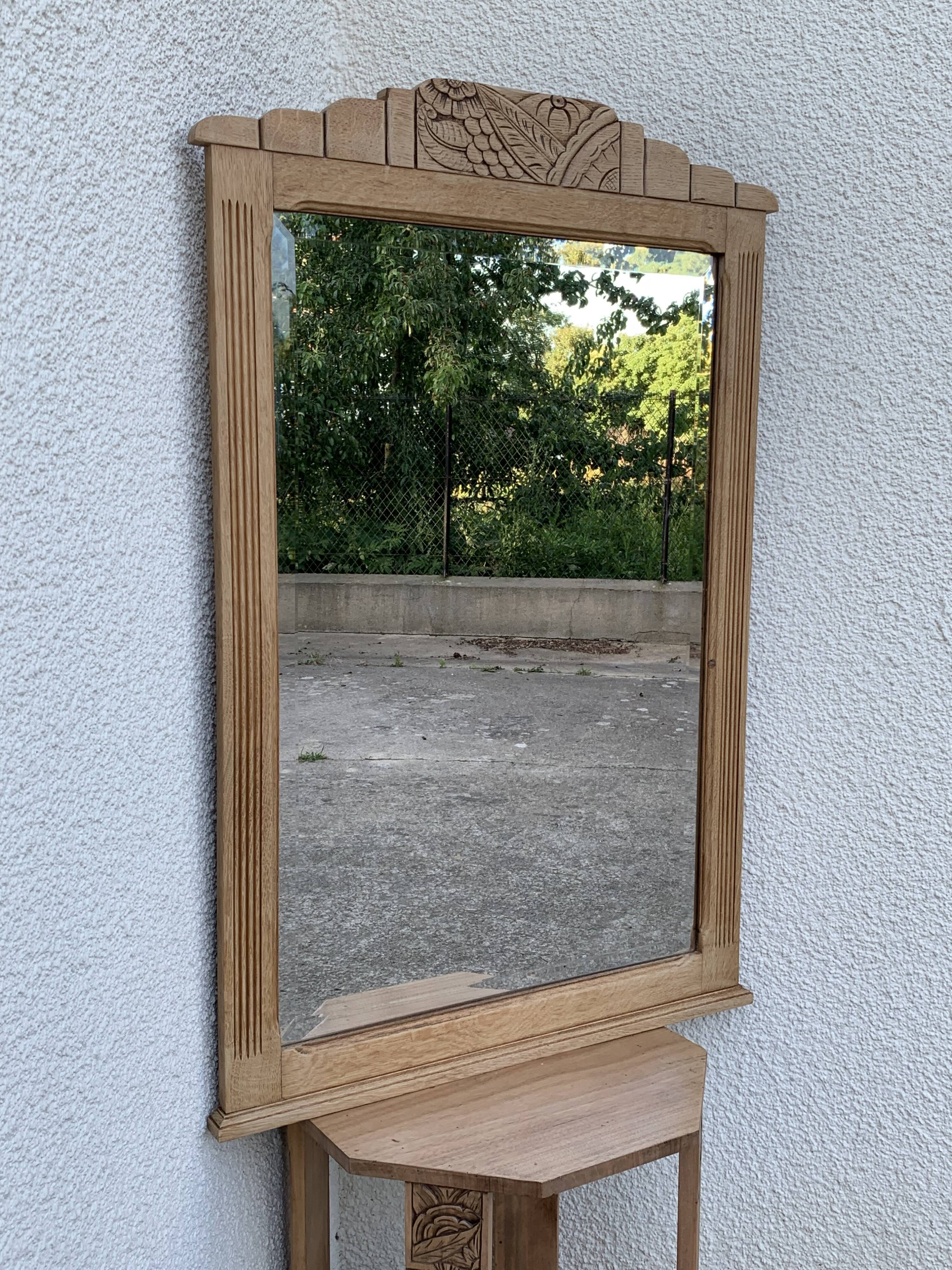 Art Deco mirror bevelled raw oak 1930
