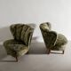 Vintage Swedish Modern Green Floweral Armchairs, 1940s