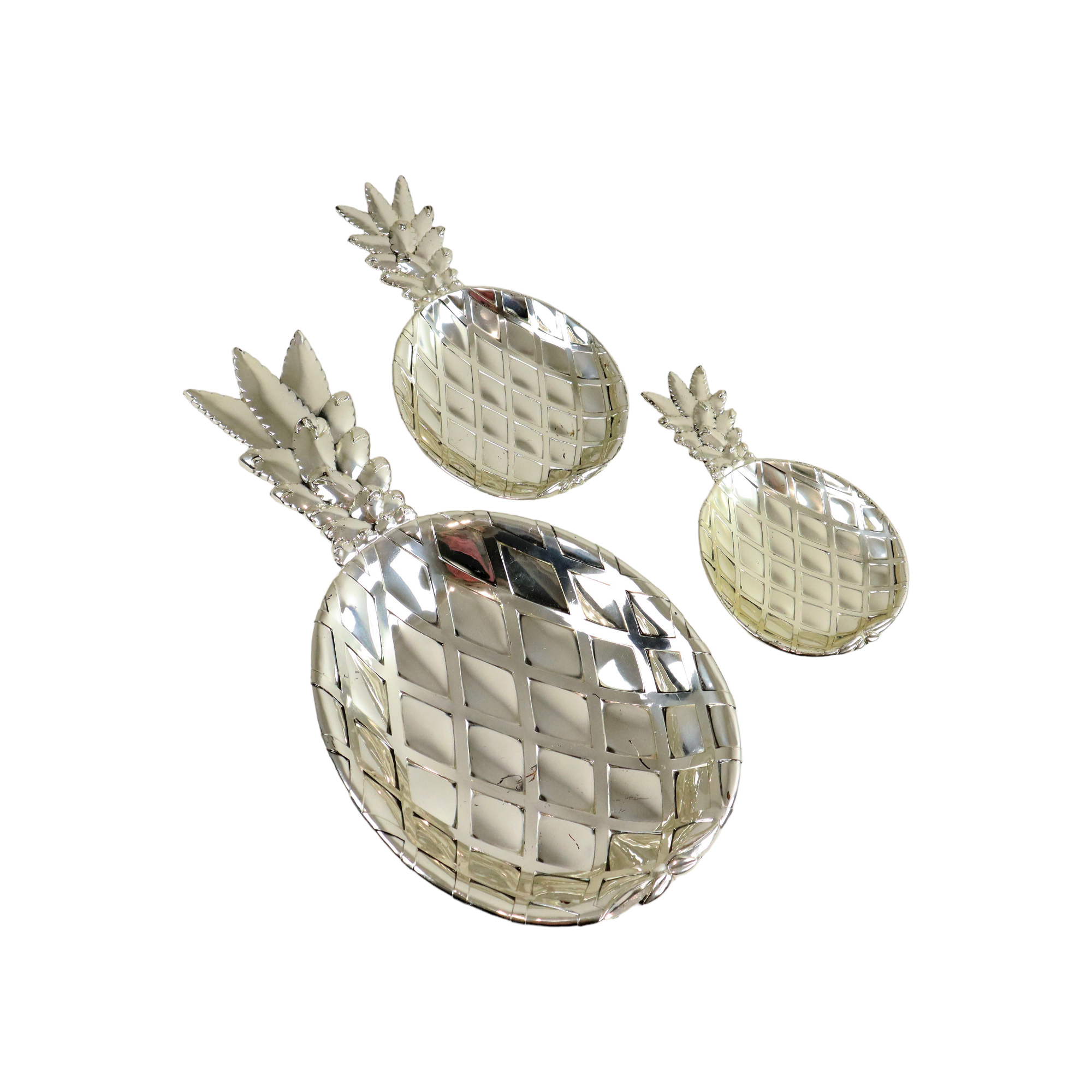 Silver plated pineapple bowls set of 3 mid century modern seventies  as new 40cm