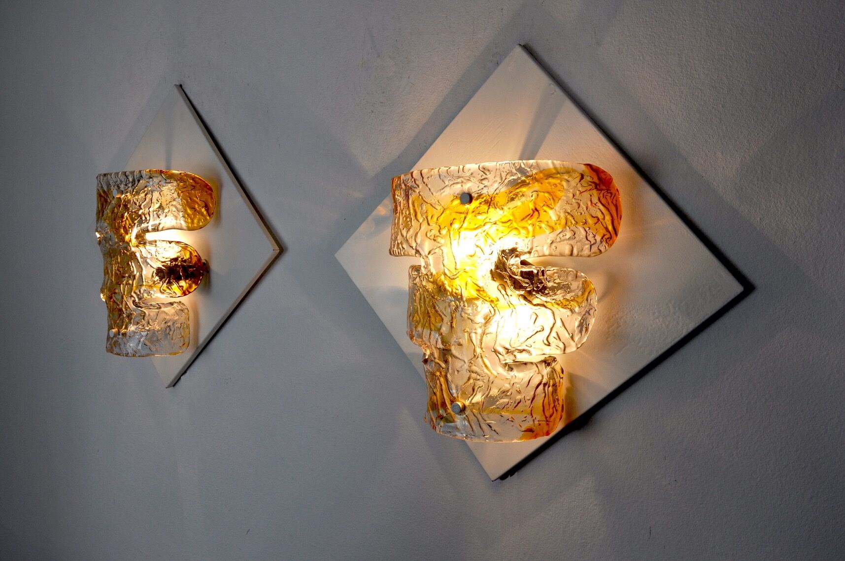 Paire d'appliques murano mazzega, verre soufflé murano orange, italie, 1960