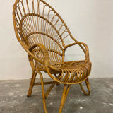 Fauteuil en rotin et bambou du milieu du siècle, années 1950