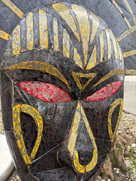 Large African ornamental sheet metal mask