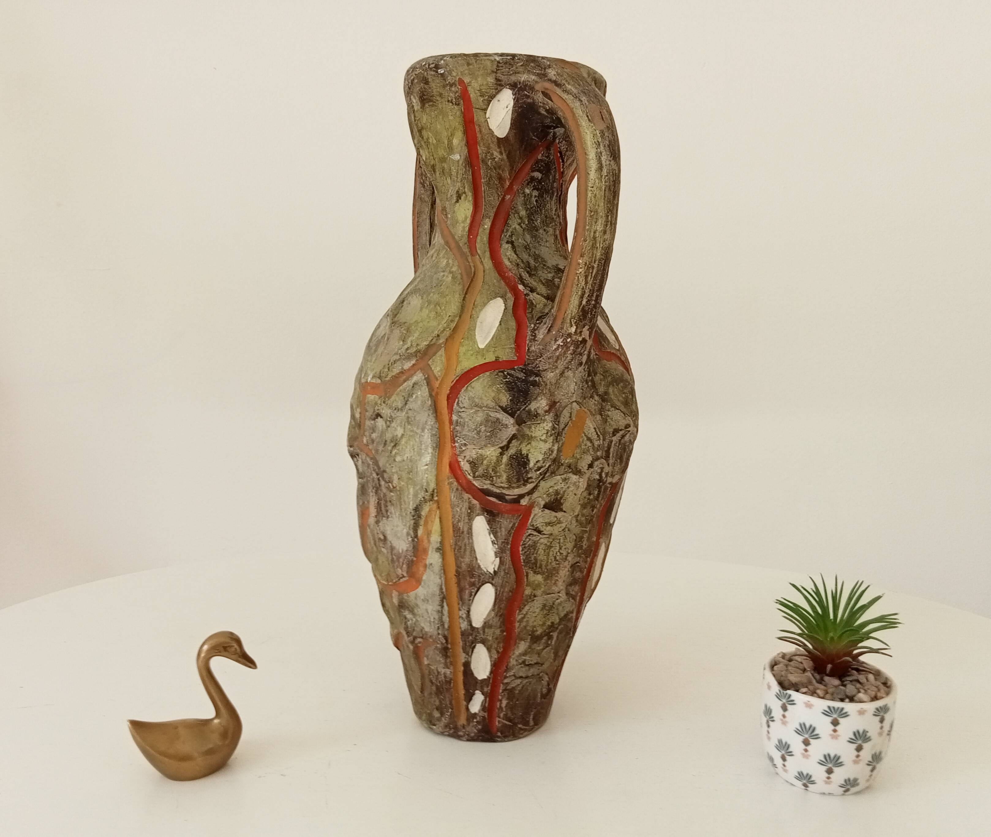 Vintage 70s amphora vase with volcanic effect