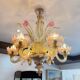 Venetian glass chandelier with pink and gold floral decoration – 6 lights