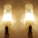 Pair of Vintage Glass Brass Wall Lights