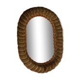 Vintage oval mirror in braided wicker 31x40cm