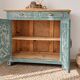 Antique blue-green patinated wooden sideboard – 2 doors, 2 drawers