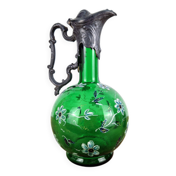 Antique Art Nouveau carafe - Bird jug enamelled glass