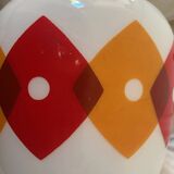Table lamp with a vintage orange and red "Jacquard" globe in white glass and a golden base