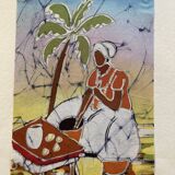 Set of 3 paintings on fabric, origin Brazil
