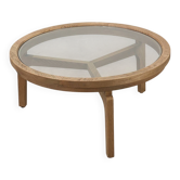 Table moderne en bois de cèdre et verre, Italie fin du 20e siècle