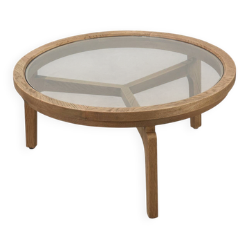 Modern table in ceder wood and glass, Italy late 20th century