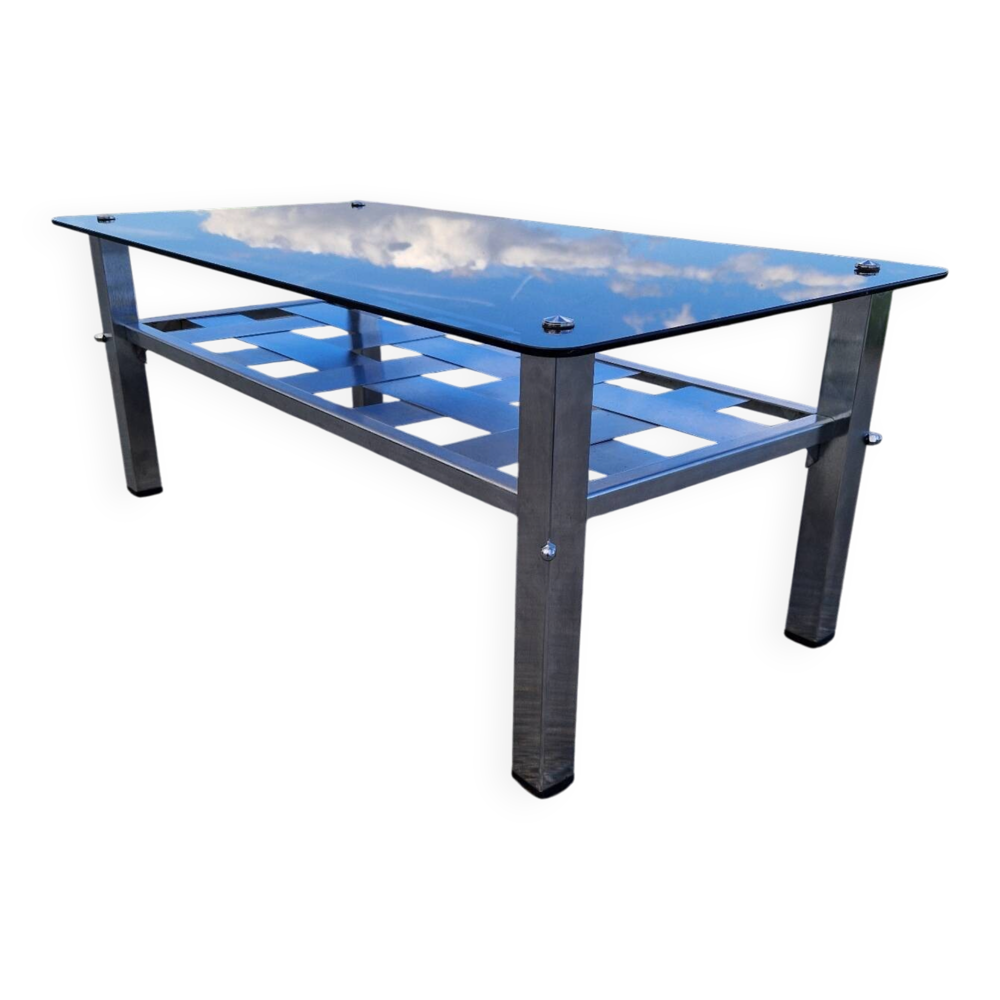 Stainless steel and smoked glass coffee table
