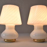 Pair of MidCentury Modern Murano Glass Mushroom Table Lamps for Vetri Italy 1960